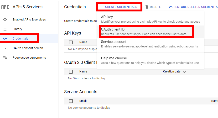 OAuth client ID 선택