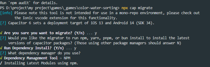 npx cap migrate