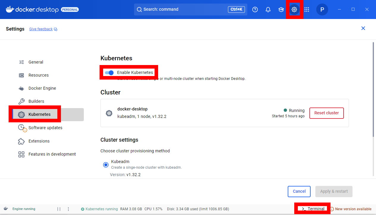 Kubernetes 활성화