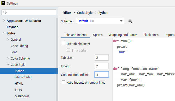 파이참 Pycharm Tab Space Change