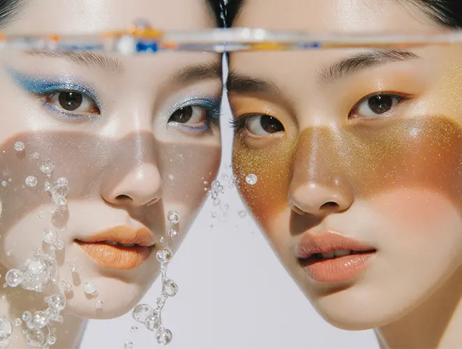 Deux visages de femmes sous l'eau.