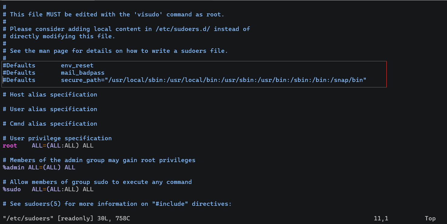 vim /etc/sudoers