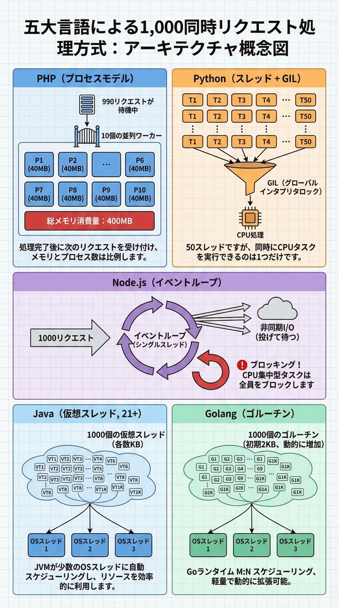五大言語高並行処理の概念図(JP)