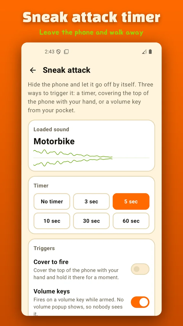 The sneak attack screen armed with a countdown before the fart fires