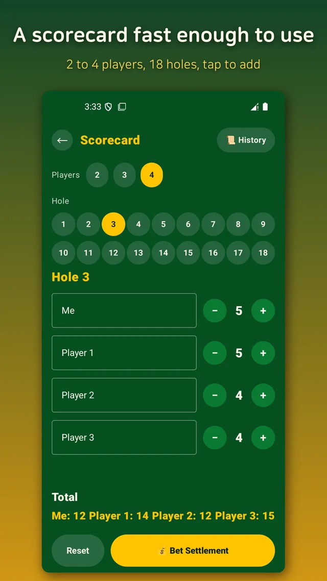 Skins bet settlement worked out automatically from the scorecard