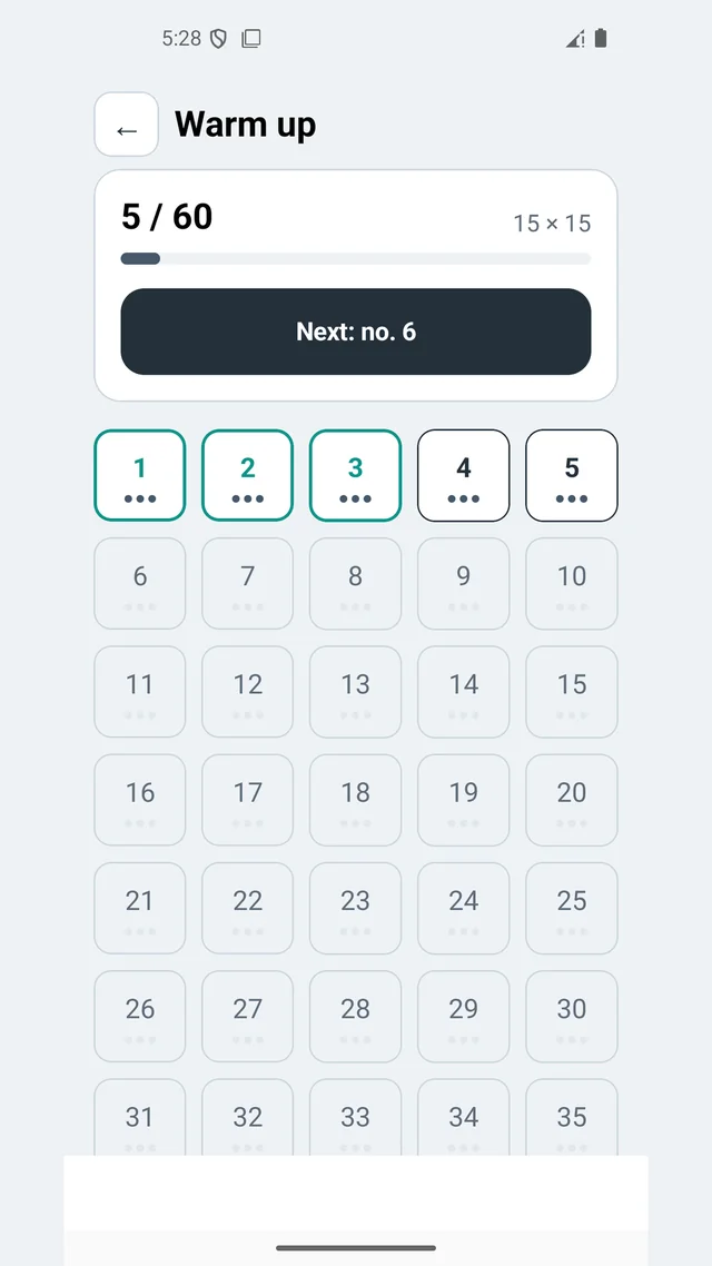 A numbered puzzle book grid showing which mazes have been cleared