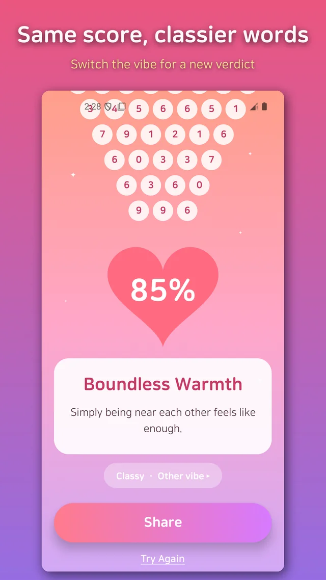 Switching the same 85% result between Normal, Classy and Chaos moods
