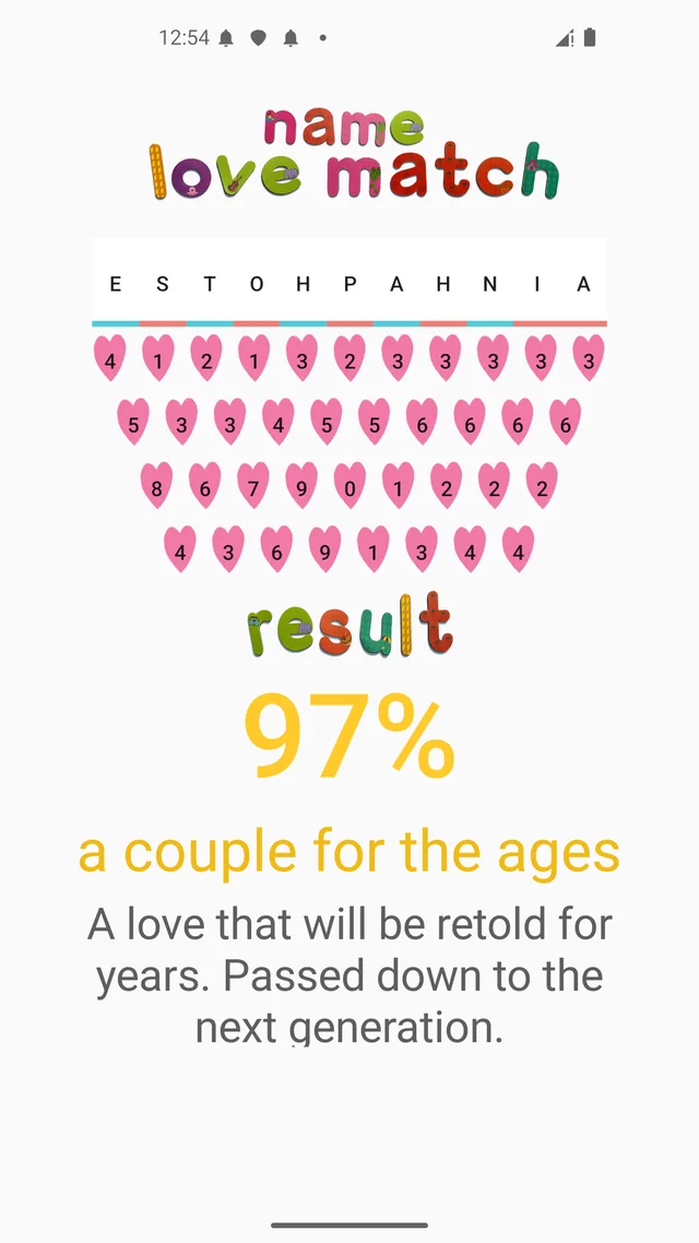 The stroke rows shrinking step by step until a 97% love match remains