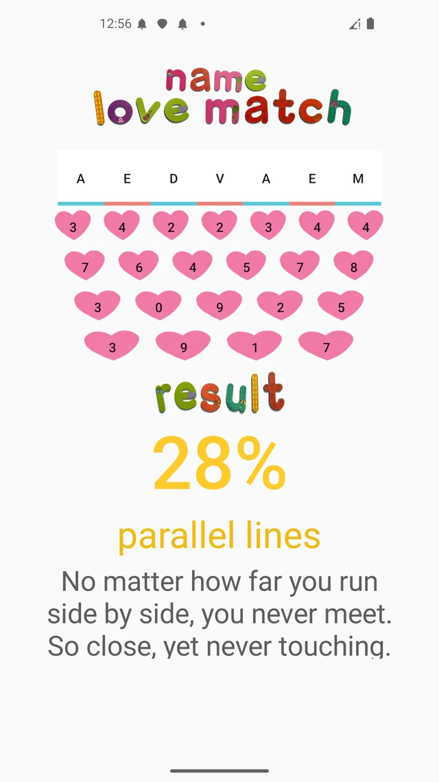 Sharing a 28% result card with a store QR code from the name compatibility test
