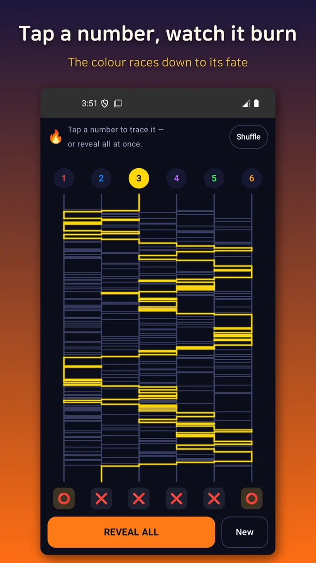 One player's path burning down the ladder toward a win or a lose