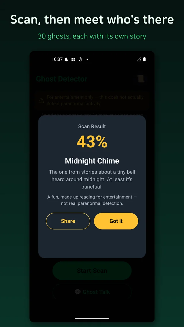 A scan result revealing a ghost card with the detection intensity percentage