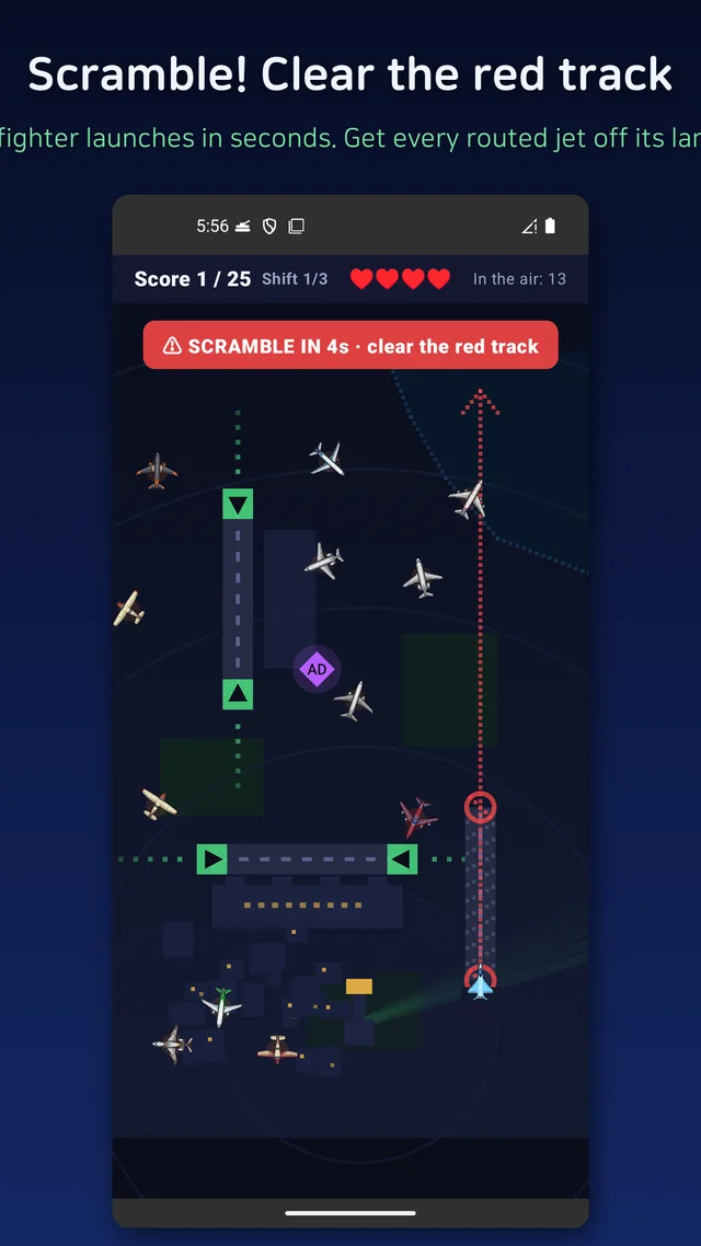 The night shift radar with both runways and their green approach arrows showing the landing direction