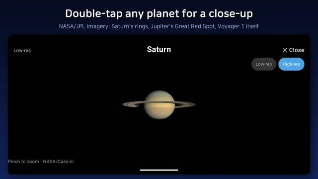 Close-up view of a planet opened by double-tapping it during the journey