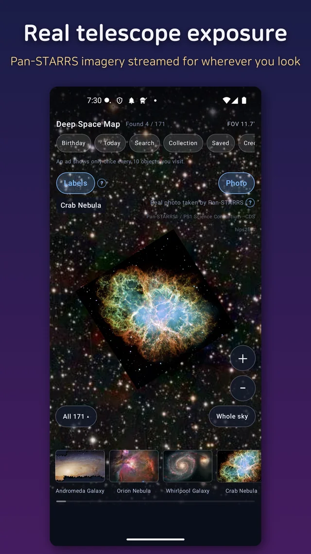 Switching the same region between the measured star field and a real telescope exposure