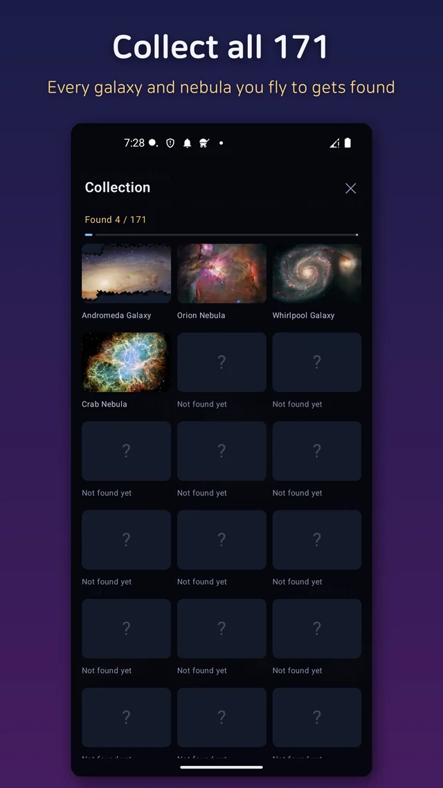 The collection screen tracking how many of the 171 objects have been found