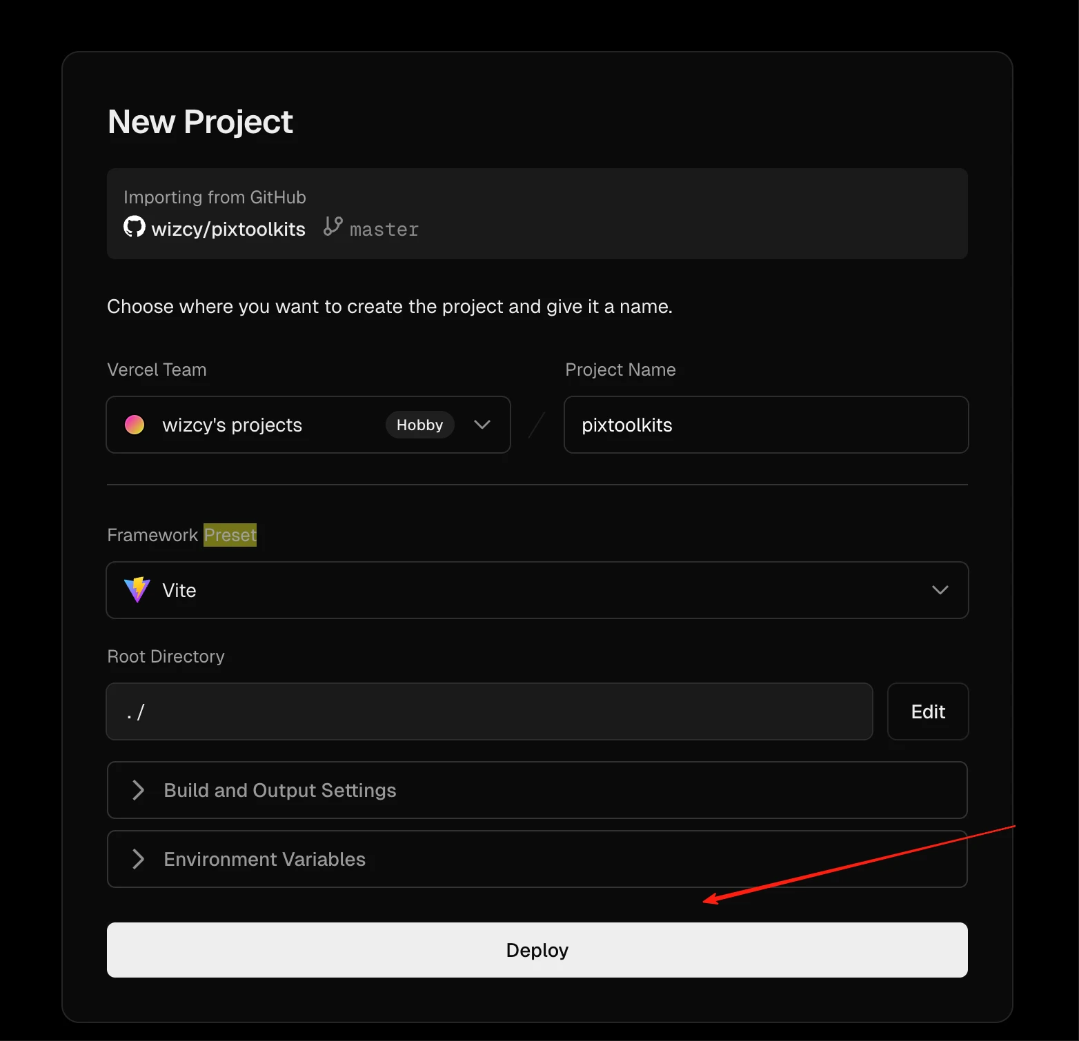 Deploy project