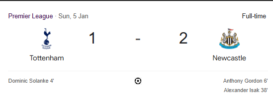 Newcastle 2-1 Tottenham
