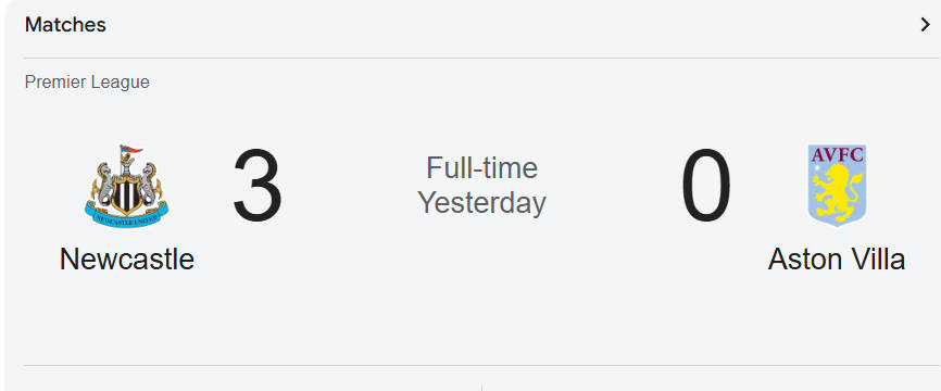 Newcastle 3-0 Villa