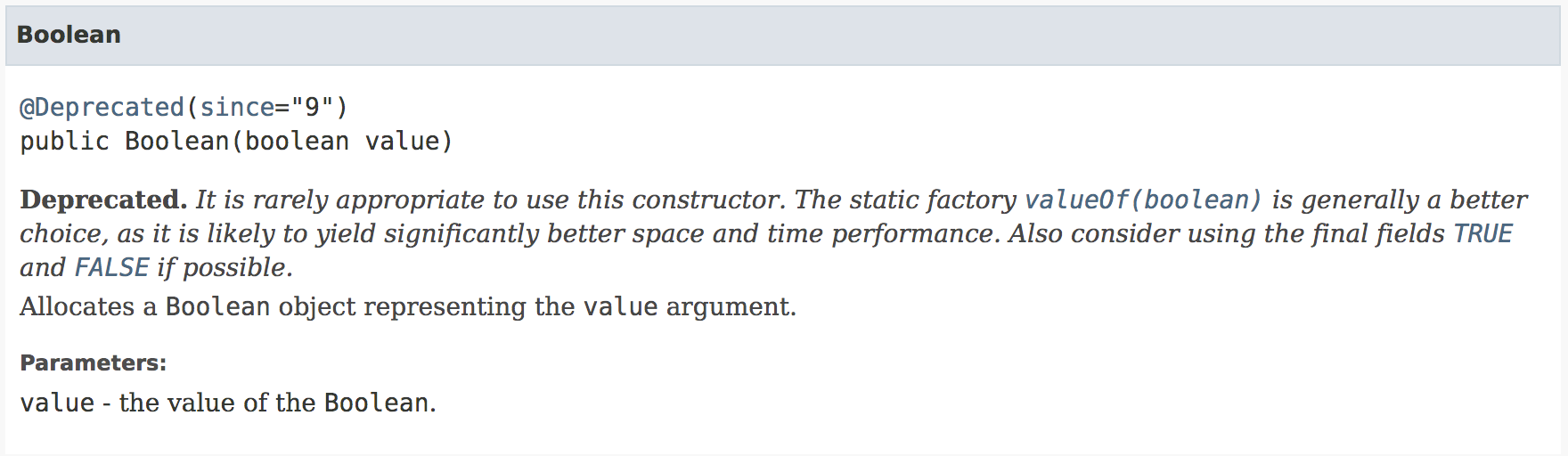 JavaDoc 关于 Boolean 的说明截取