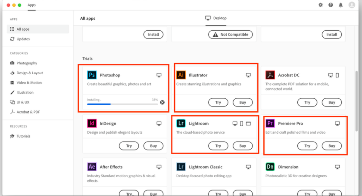 由于都是同一家的,破解软件也是全覆盖了这些产品,加上我虚拟机上不太方便,以及内存快不够了,所以只测试一个软件的安装,其他的安装破解应该一模一样,如果不一样到时候再操作一下 https://cdn.jsdelivr.net/gh/wolfdan666/BlogPic/macOS/%E5%AE%89%E8%A3%85Adobe%E5%85%A8%E5%AE%B6%E6%A1%B6/try_20191103192312.png