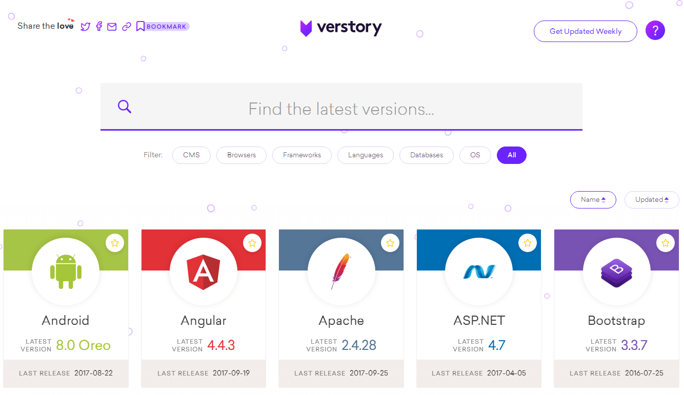 Verstory:可以查询各种开发框架/程序语言/CMS/软件/系统等最新版本的网站-即小兴