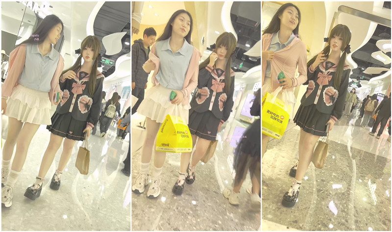 【KFC】JK制服萌妹和闺蜜逛街❤️可爱甜美系淡灰色内内前后CD