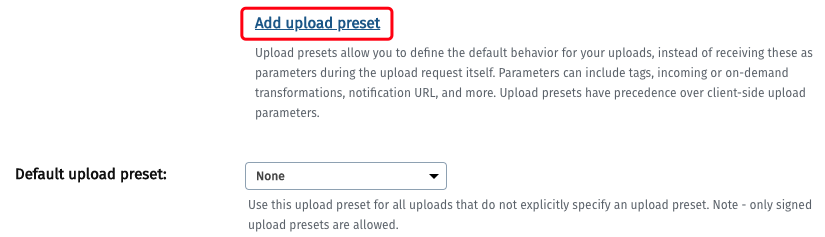 Add upload preset