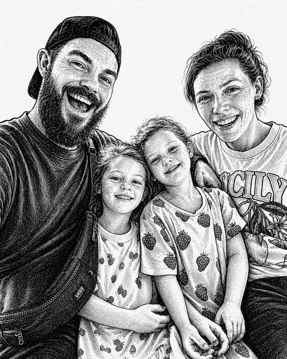 Ink-Etched Family Portrait