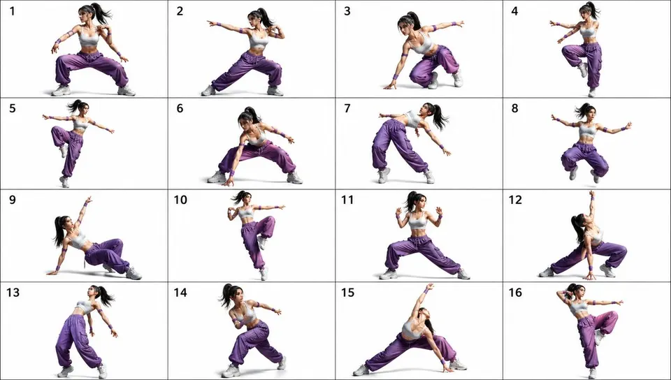 16-Pose Dance Combat Reference Sheet