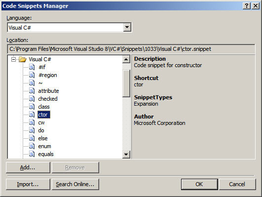 Figure 7: Title and Header Elements in the Code Snippets Manager