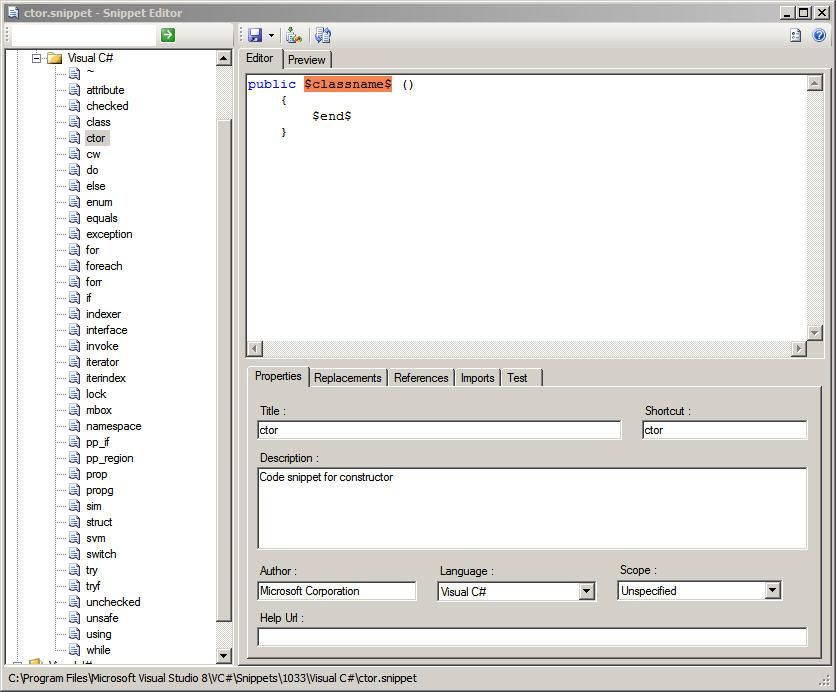 Figure 20: Screenshot of Visual Basic Code Snippet Editor