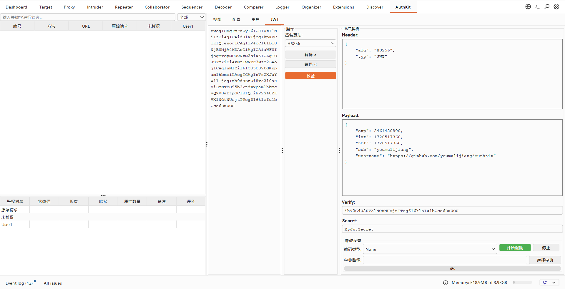 AuthKit JWT 解码、校验与爆破面板