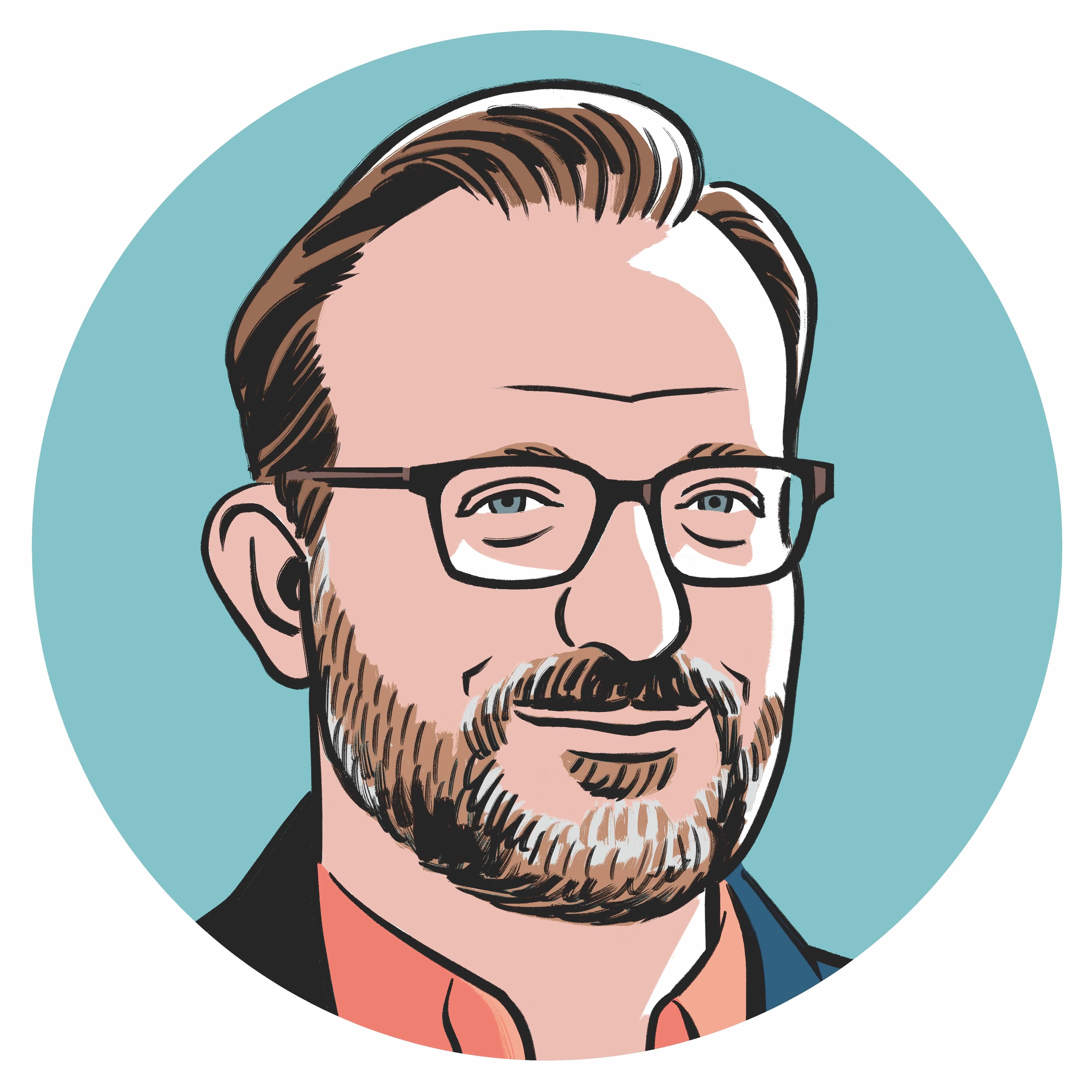 illustrated portrait of michael blanding, a writer at harvard business school's working knowledge online publication