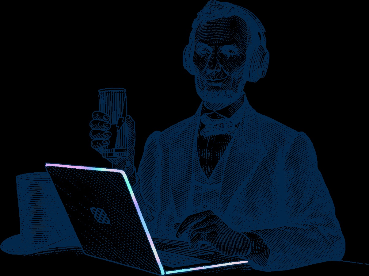 decorative image of a abe lincoln enjoying an energy drink