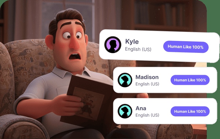 human-like ai voiceover illustration | 100% human-likeai voiceoversgenerate natural, professional narrations for faceless content. no need to jump to another app for just voiceovers. steve 