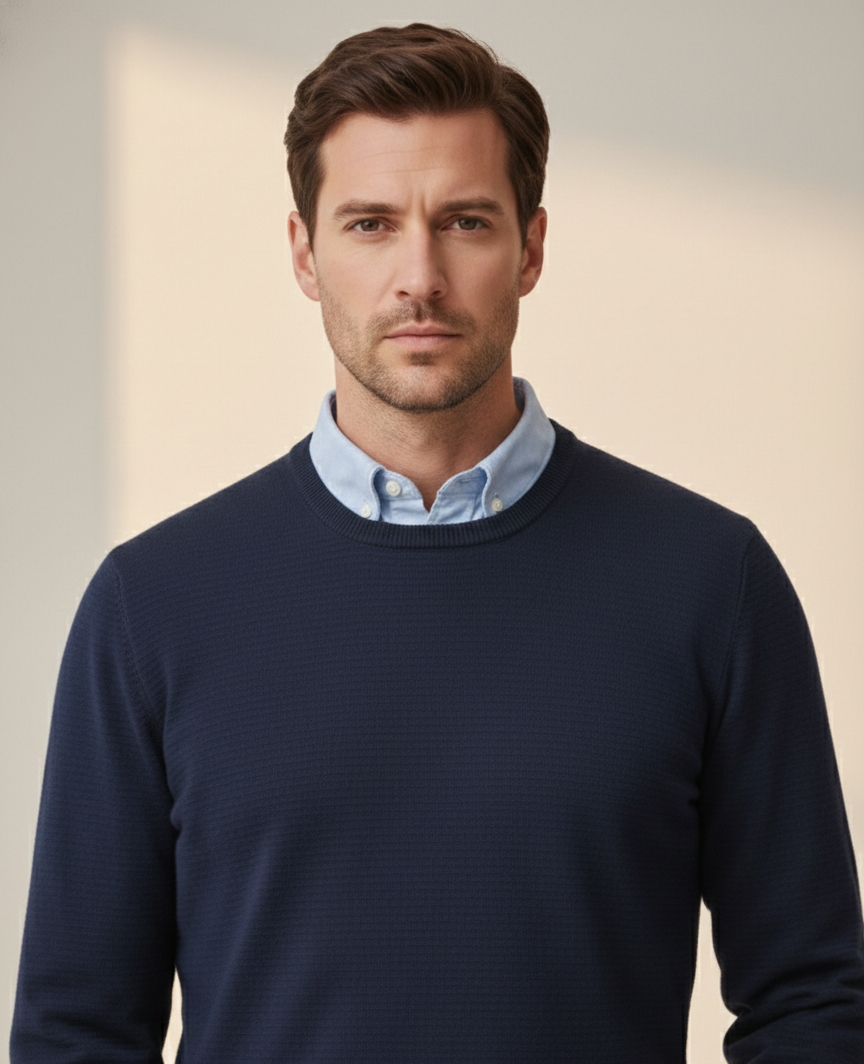 Premium Merino-Touch Navy Crewneck Sweater