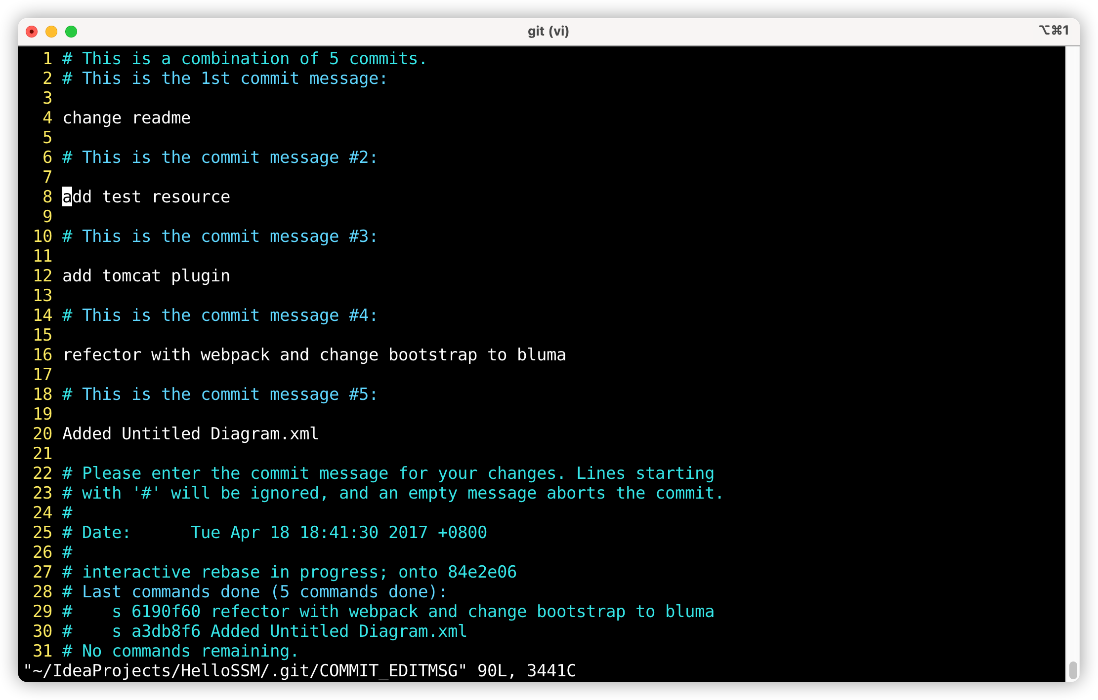 squash commit message