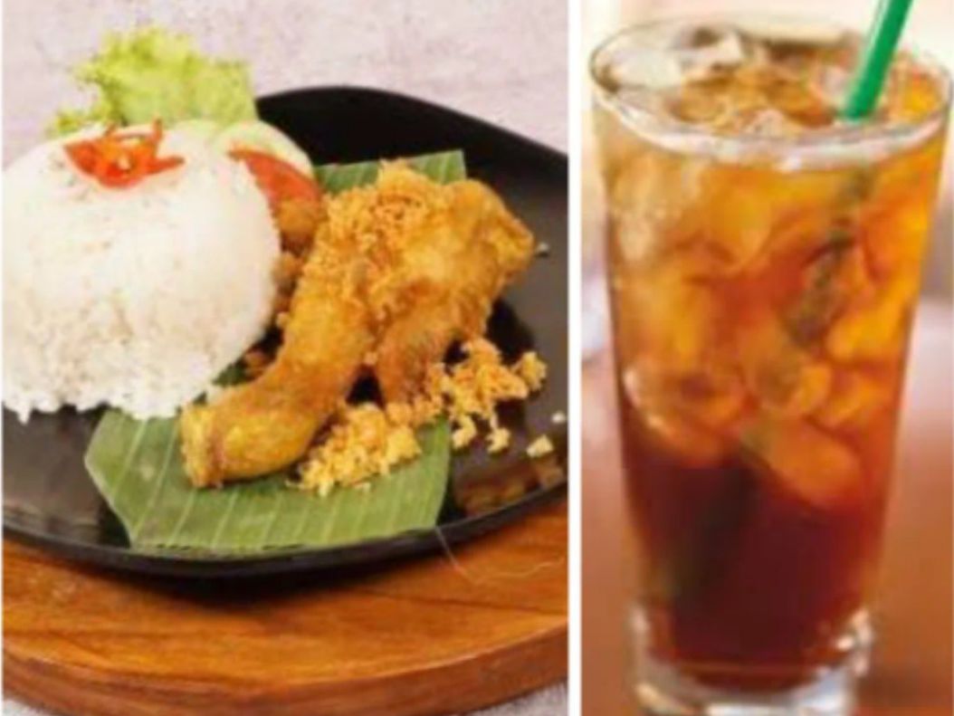 Nasi ayam kremes + es teh