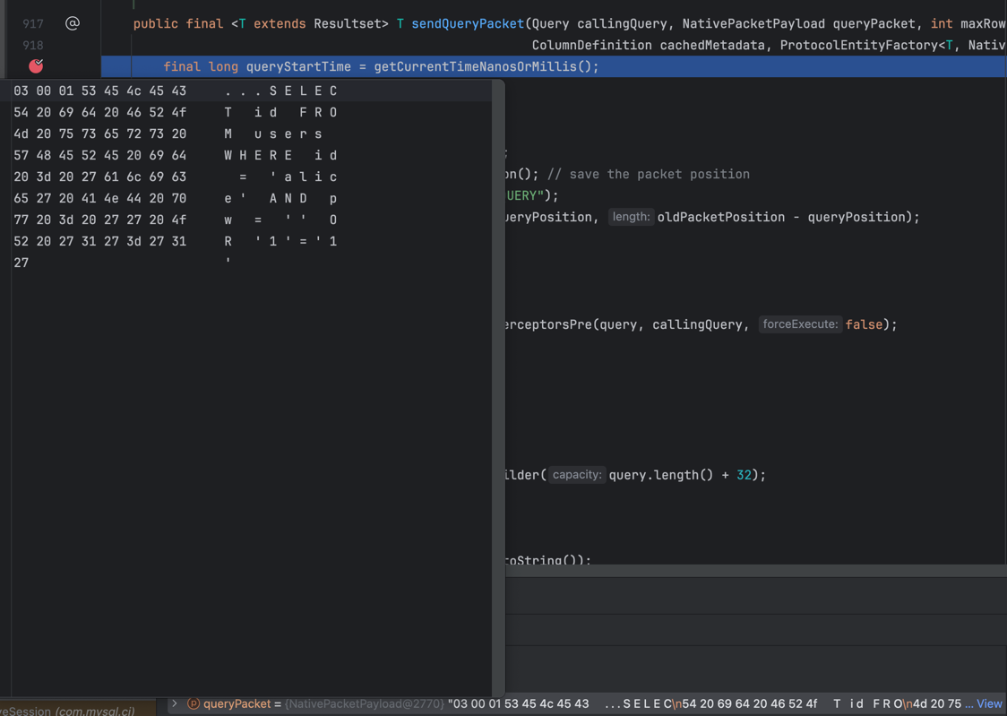 NativeProtocol.sendQueryPacket의 queryPacket (Statement)