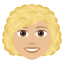 Woman, curly haired: medium-light skin tone :woman_curly_haired_tone2: 👩🏼🦱