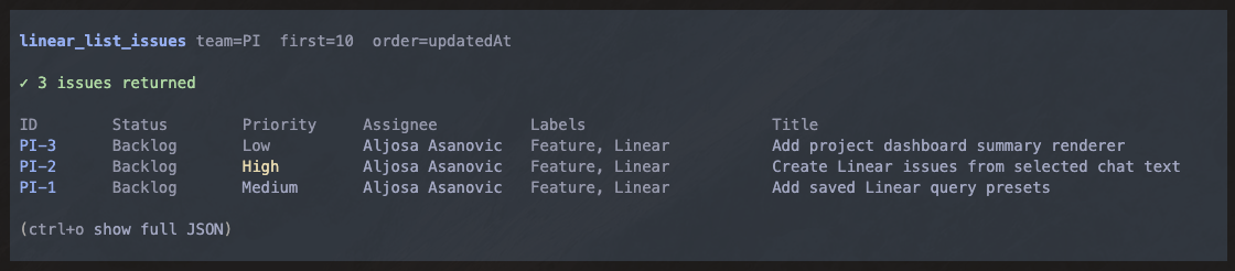 Human-readable Linear issue list