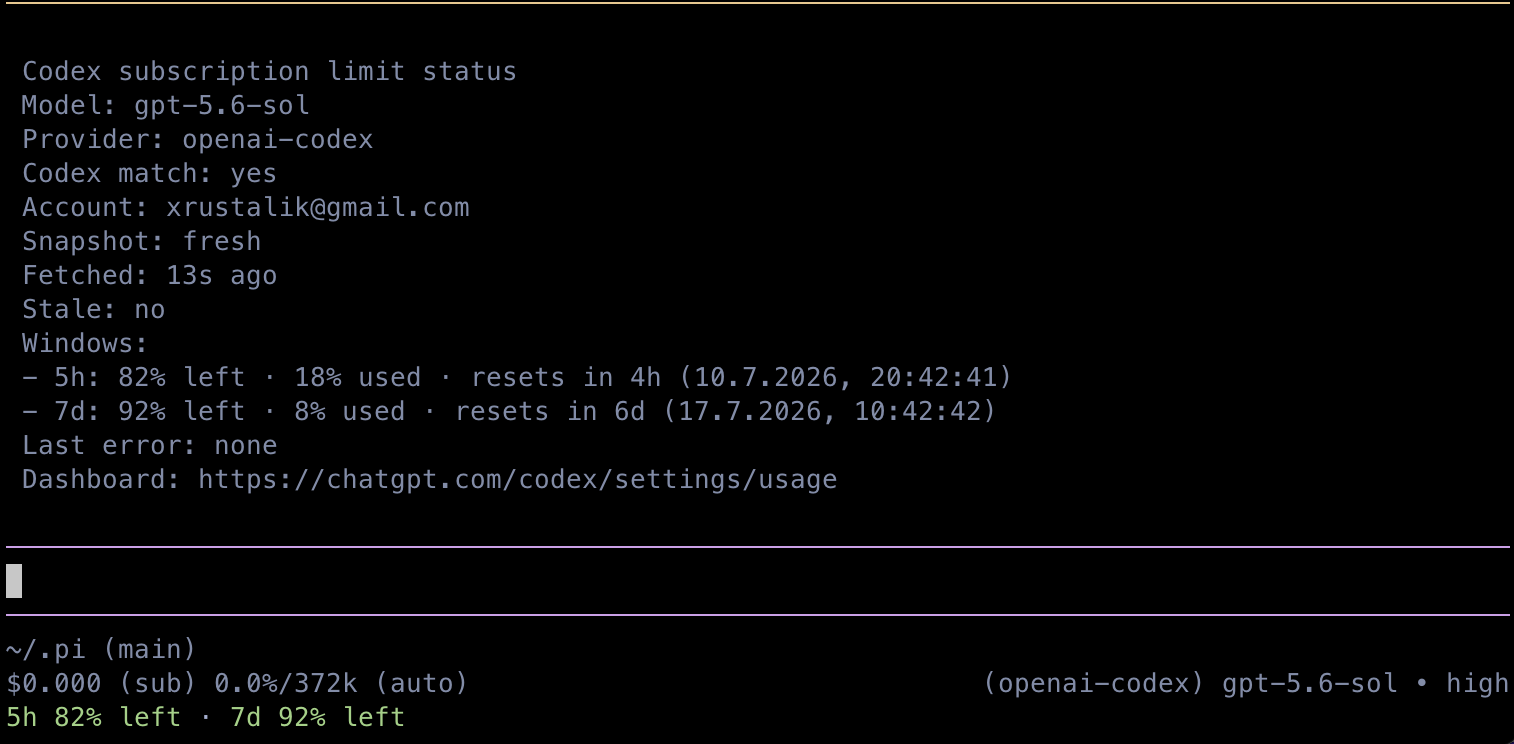 Codex subscription limit status in Pi