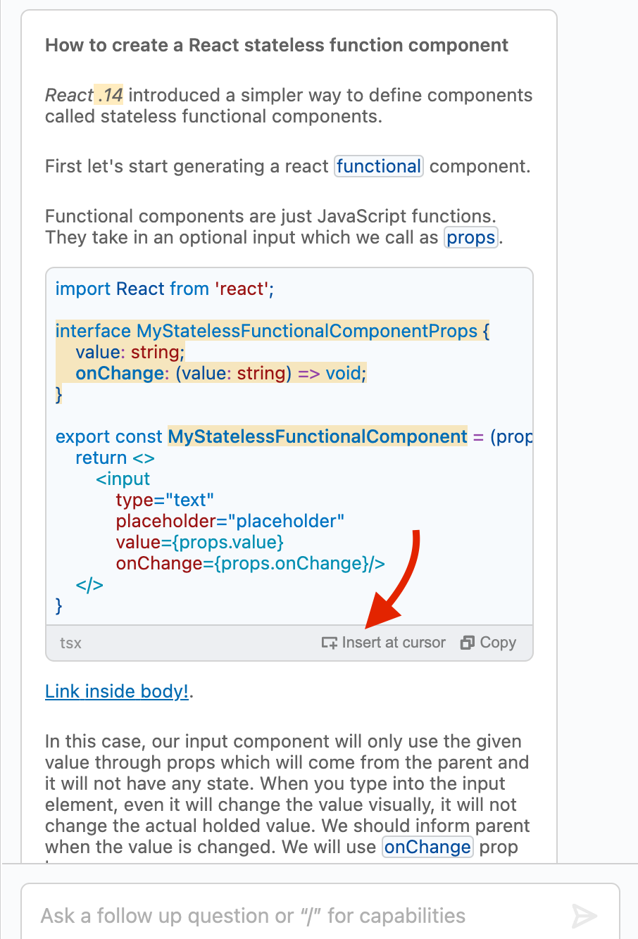 onCodeInsertToCursorPosition
