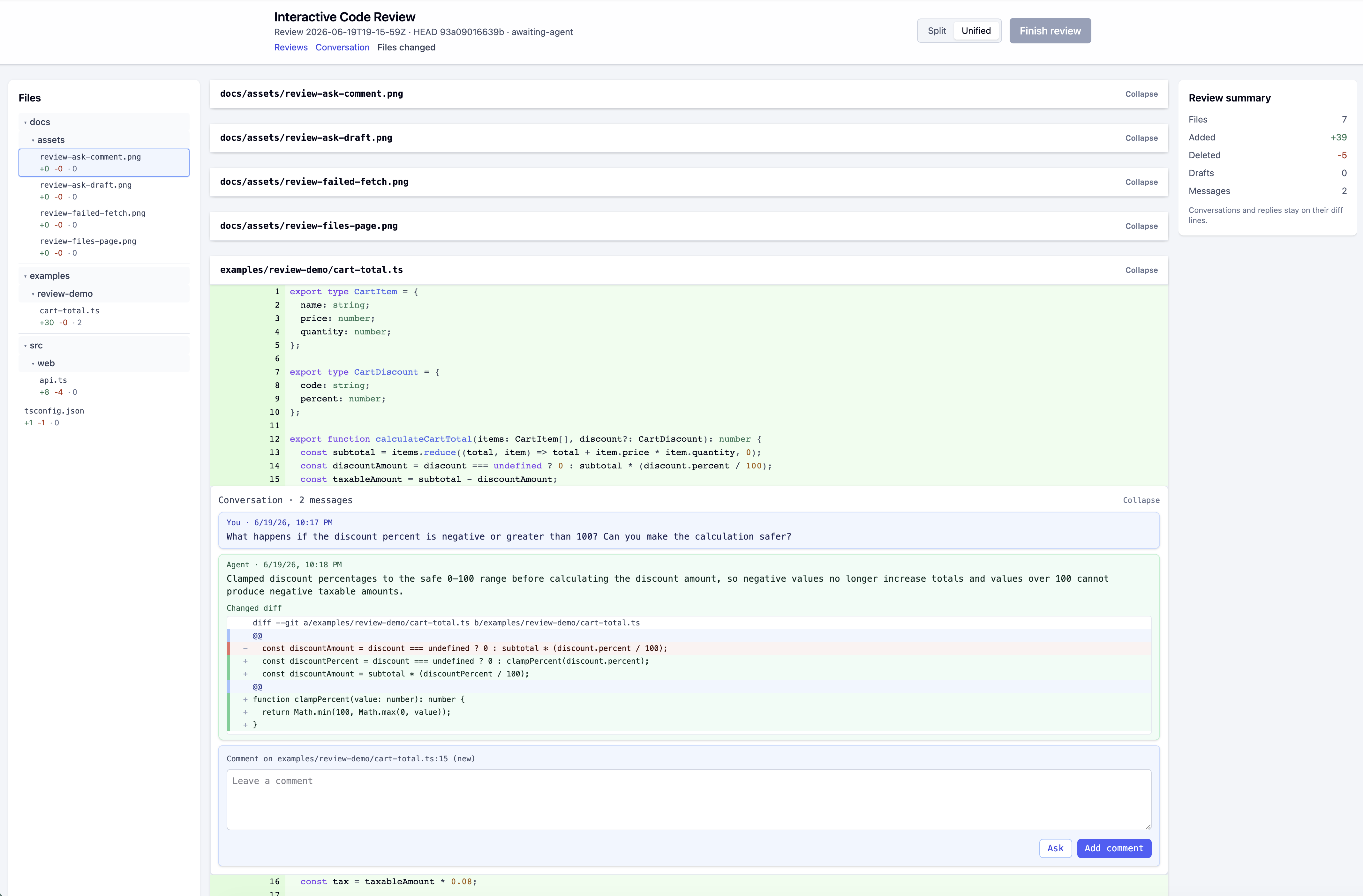 Interactive code review files page