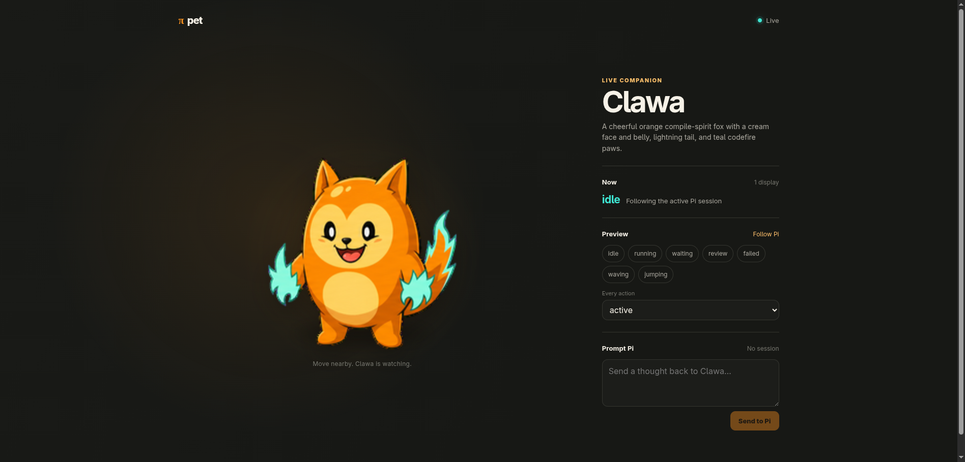 Clawa running in a Pi Pet window.
