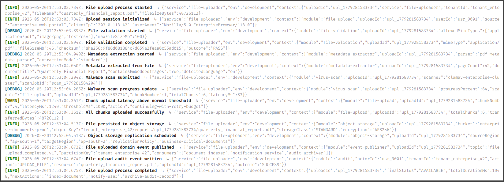 Logger output snapshot