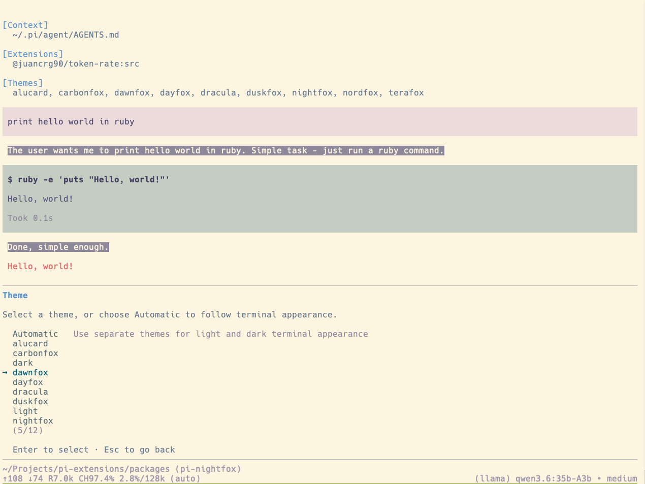 Dawnfox theme