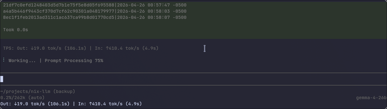 tok/s and prompt processing %