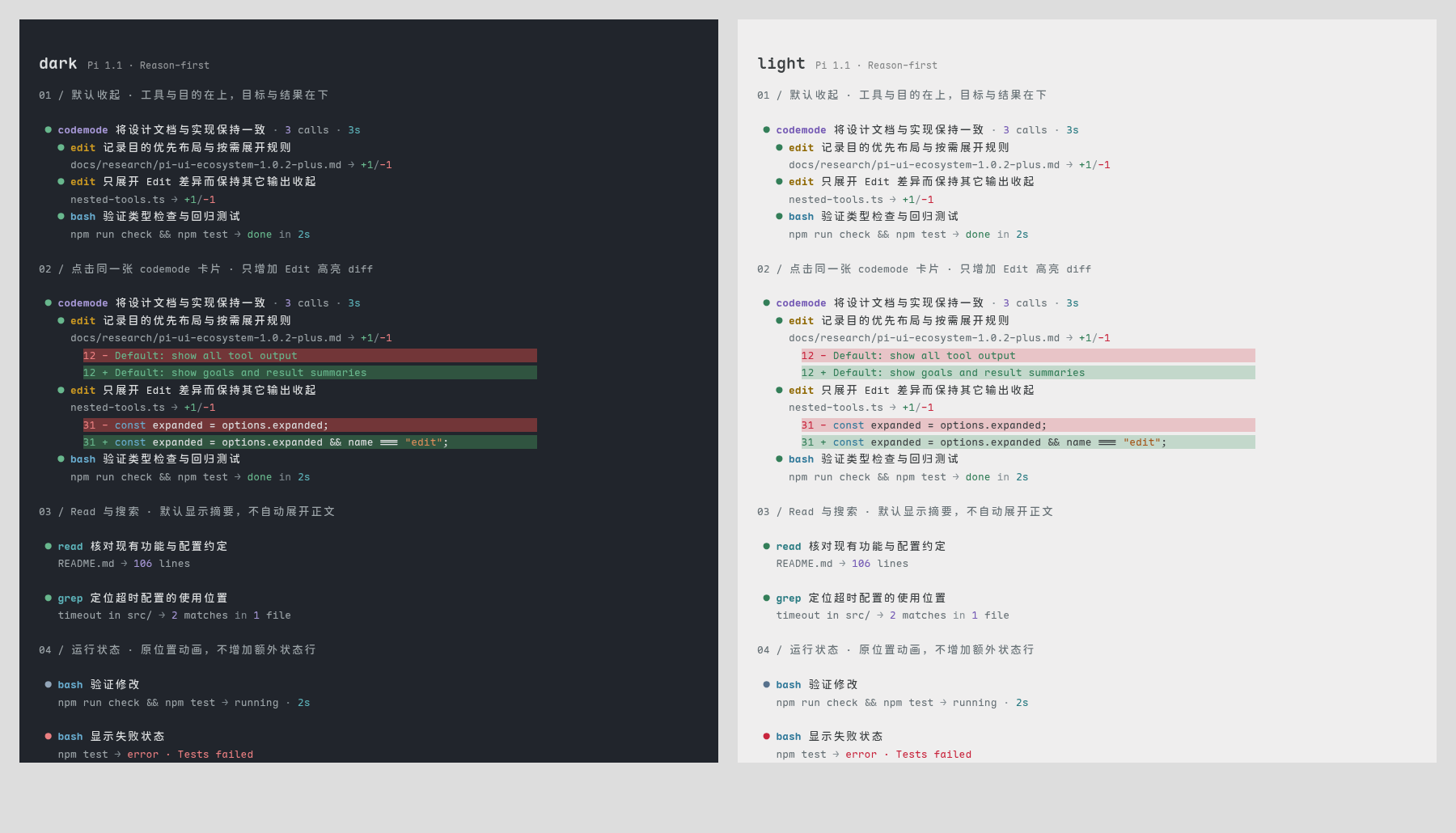 真实 renderer 生成的亮暗主题预览