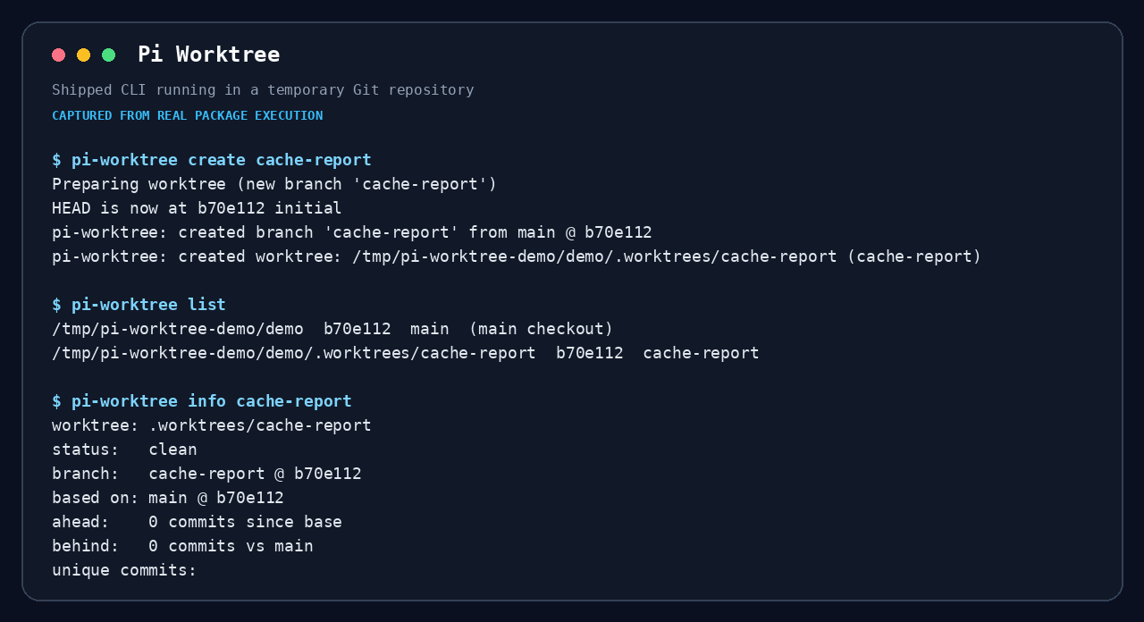 Worktree 在真实临时 Git 仓库中的运行截图